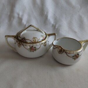 VTG Nippon hand painted sugar bowl and creamer set